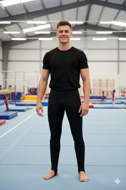 Black and White Boys Gymnastics Stirrup Pants