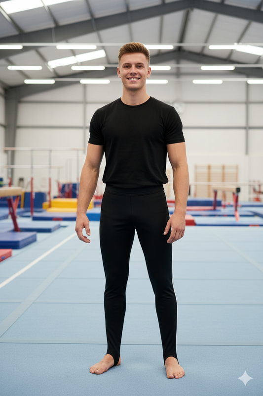 Black and White Boys Gymnastics Stirrup Pants